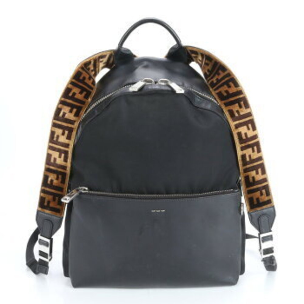 Fendi FF Zucca shoulder leather backpack black